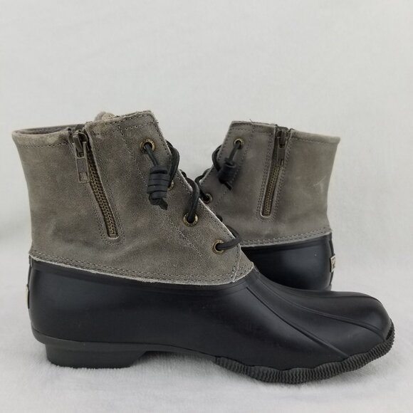 ✅Sperry Saltwater Black Grey Duck Leather Boots Women's 9.5 Winter Work Wear - Picture 10 of 12